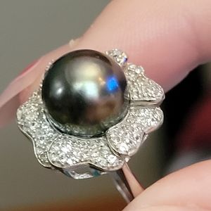 !Stamped! 925 Sterling Silver Faux Pearl Ring - Size 6